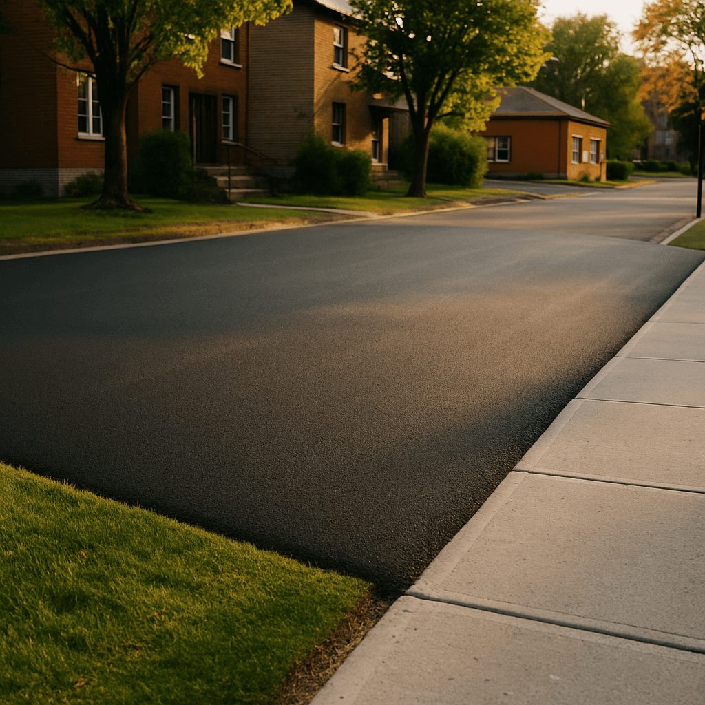 Surface terminée — asphalte uniforme prêt à la circulation